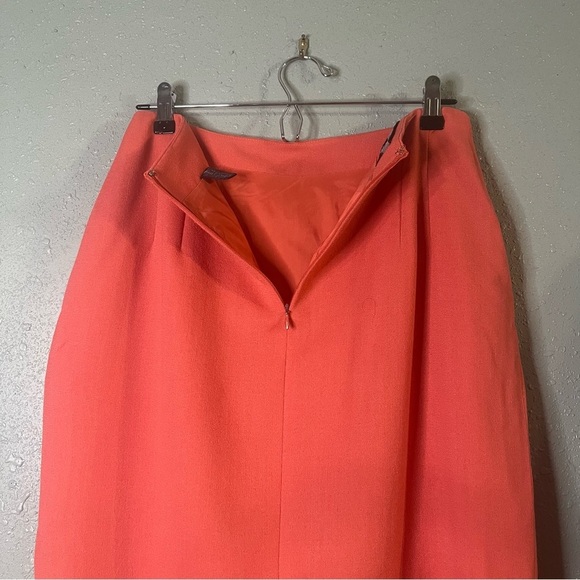 Vtg Linda Ballard Ellen Tracy 100% Wool Skirt Coral Sz 14 Midi Business Office - Picture 10 of 12